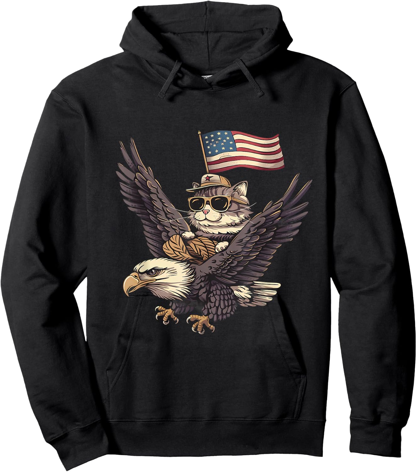 4th Of July USA American Flag America Bald Eagle Cat Hoodie - Hoodie | Black