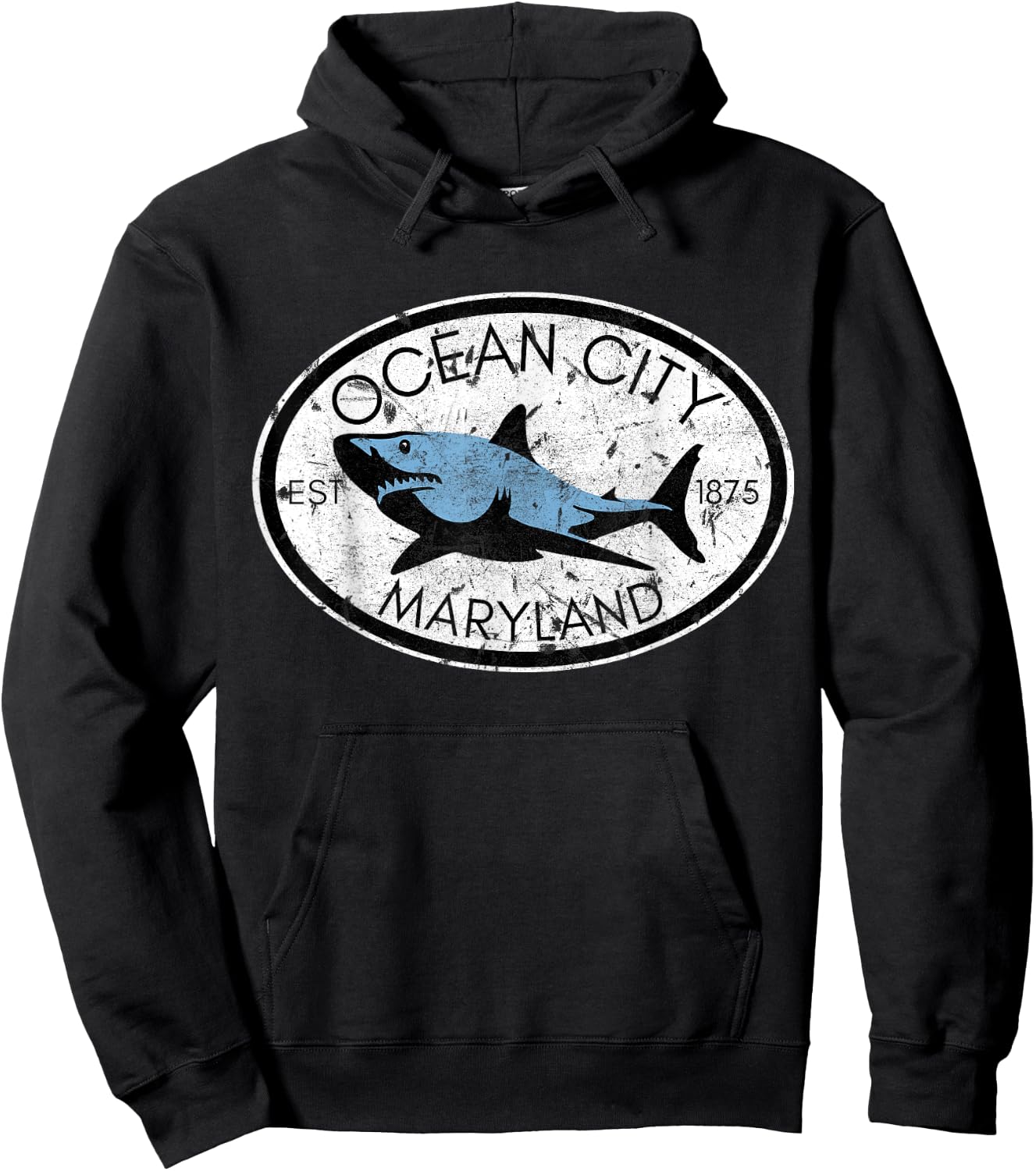 Ocean City Maryland Fishing Shark Fish Beach MD Vintage Women Kids Hoodie - Hoodie | Black