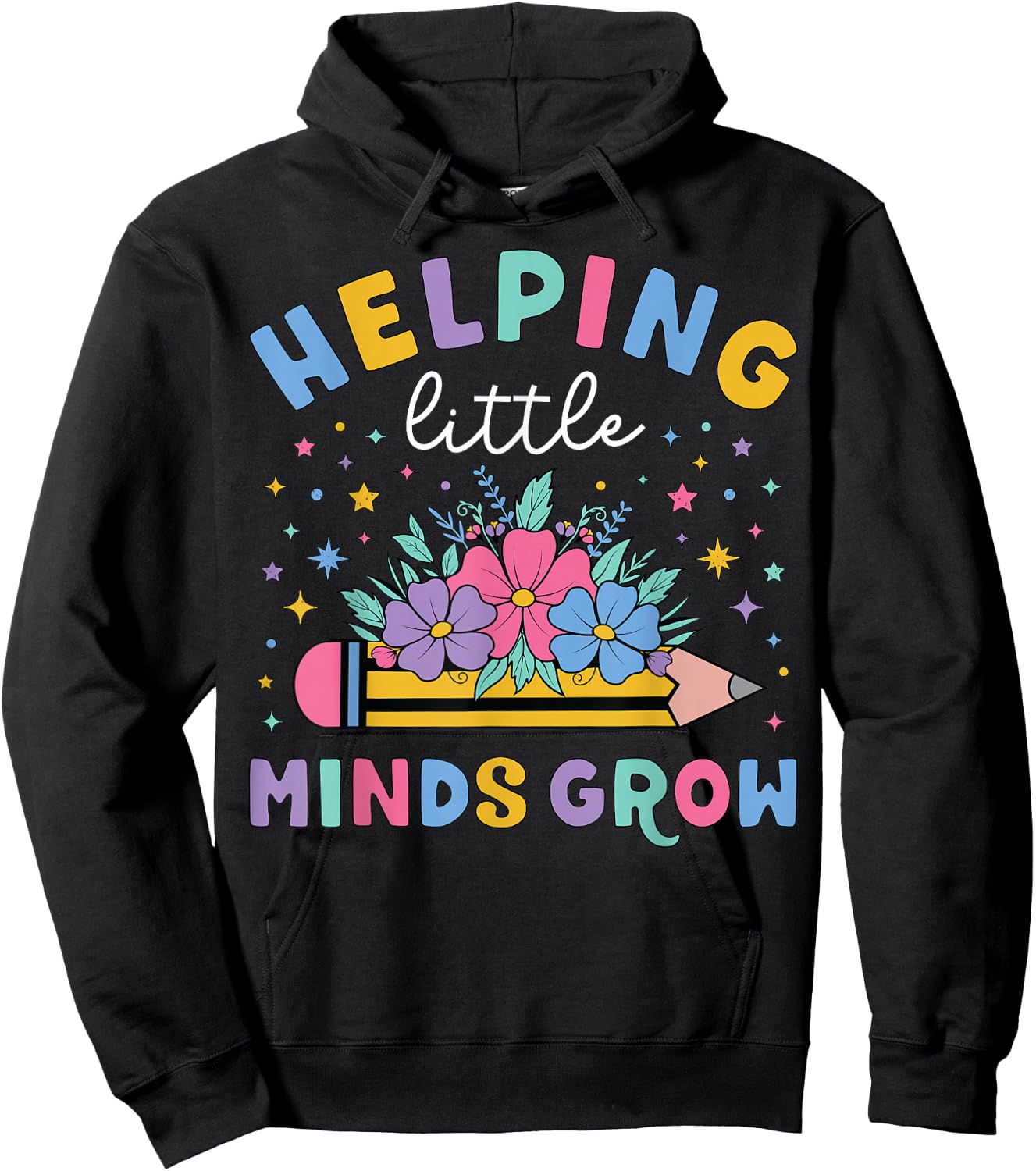 Helping Little Minds Grow Flower Elementary School Teacher Hoodie - Hoodie | Black