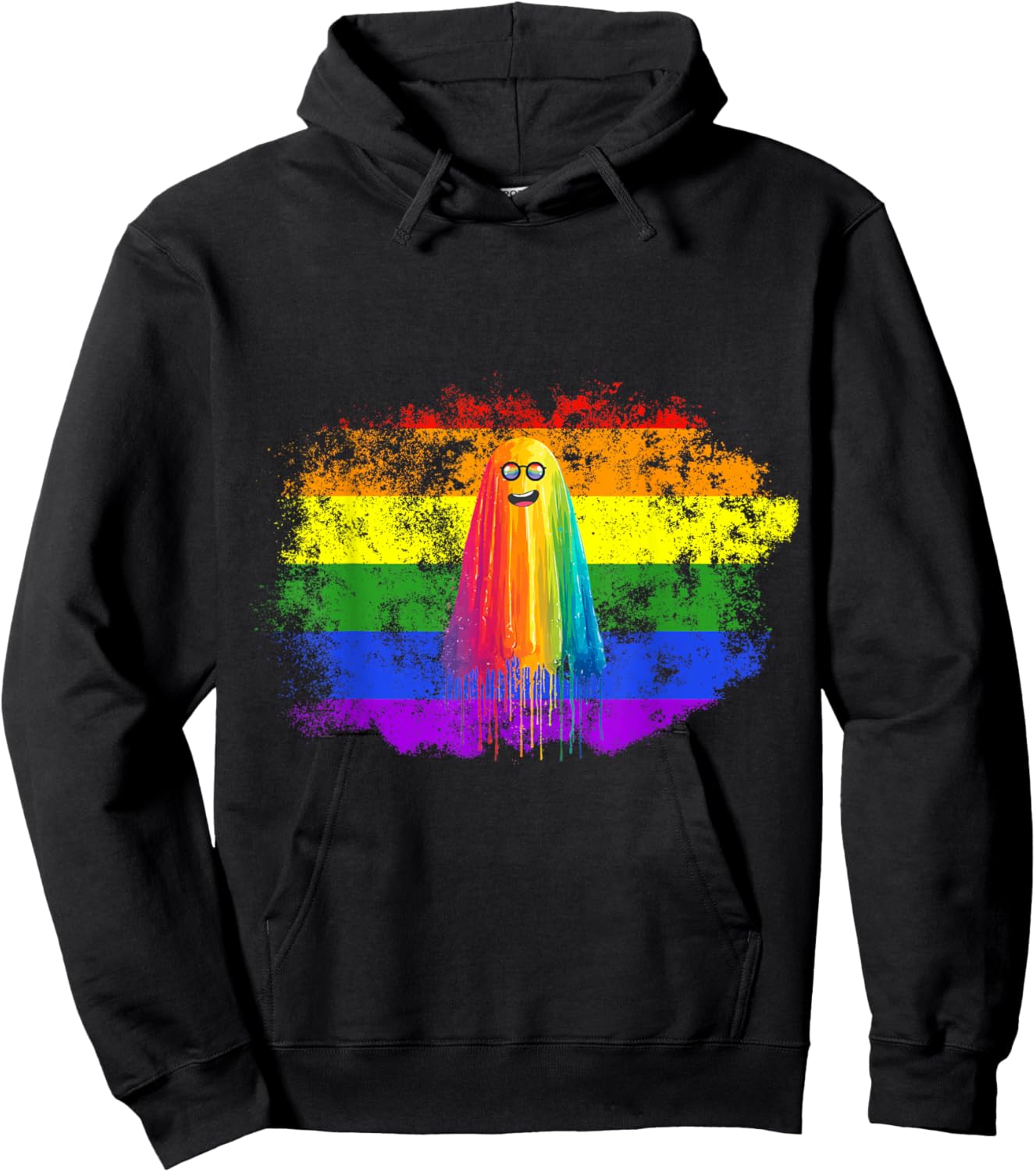 Rainbow Ghost LGBTQ Pride Cute Halloween Colorful Spooky Fun Hoodie - Hoodie | Black
