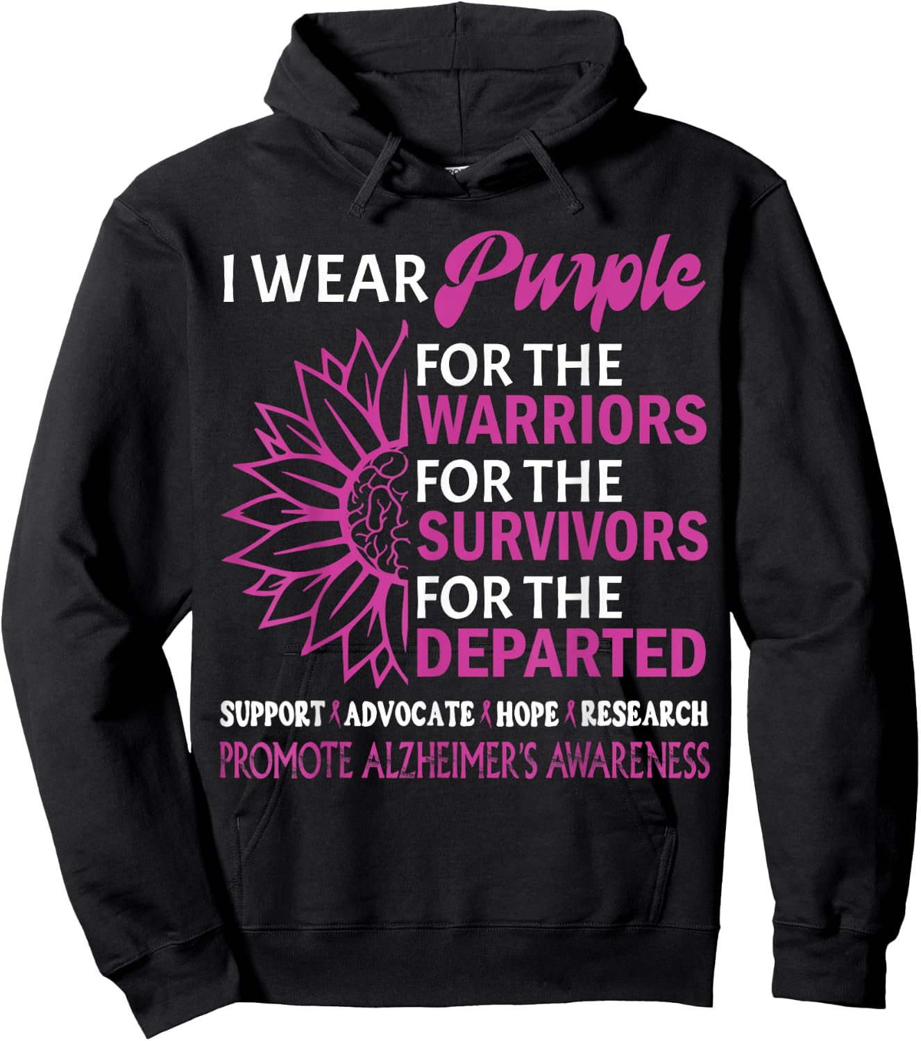 I Wear Purple Alzheimer's Awareness Disease Purple Ribbon Hoodie - Hoodie | Black