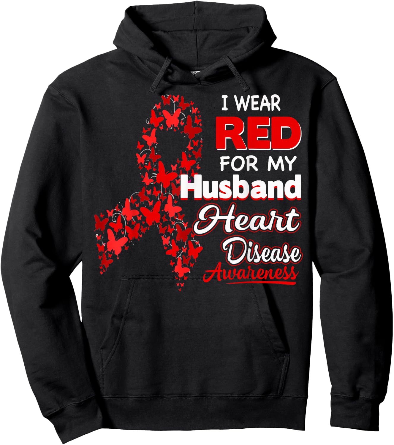 I wear Red For my Husband Heart Disease Awareness Shirt Hoodie - Hoodie | Black