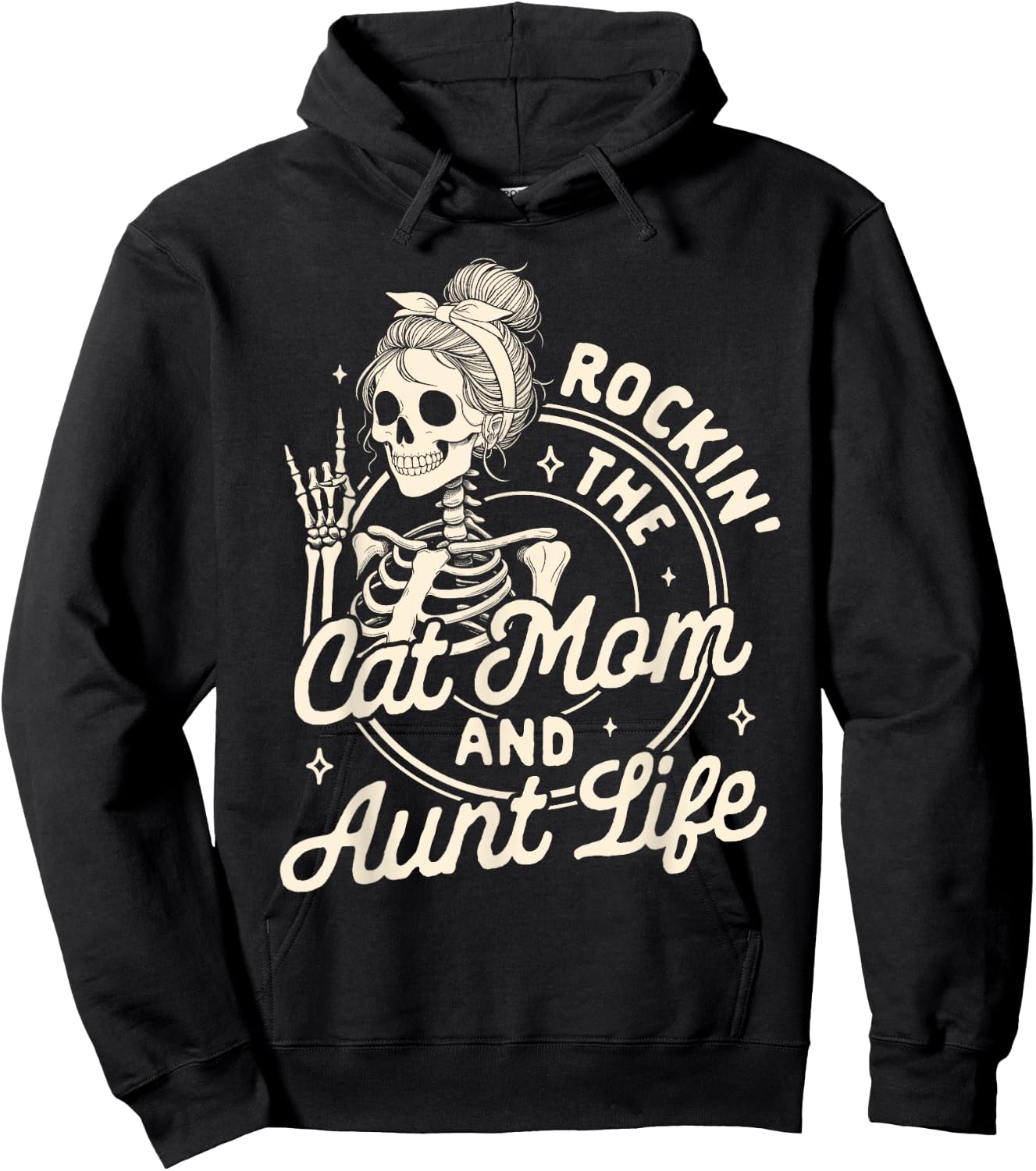 Cat Mama Auntie Skeleton Rocking The Cat Mom & Aunt Life Hoodie - Hoodie | Black