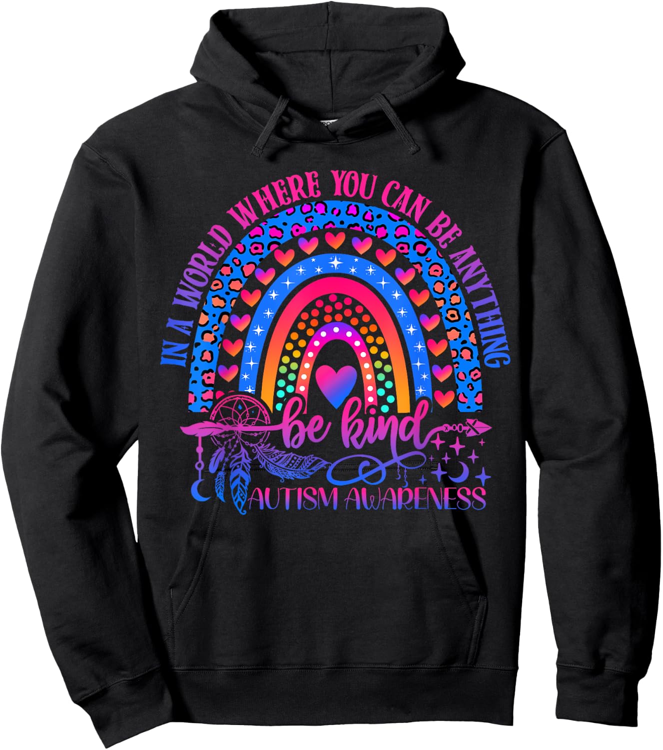 Autism Awareness Be Kind Leopard Rainbow Choose Kindness Hoodie - Hoodie | Black