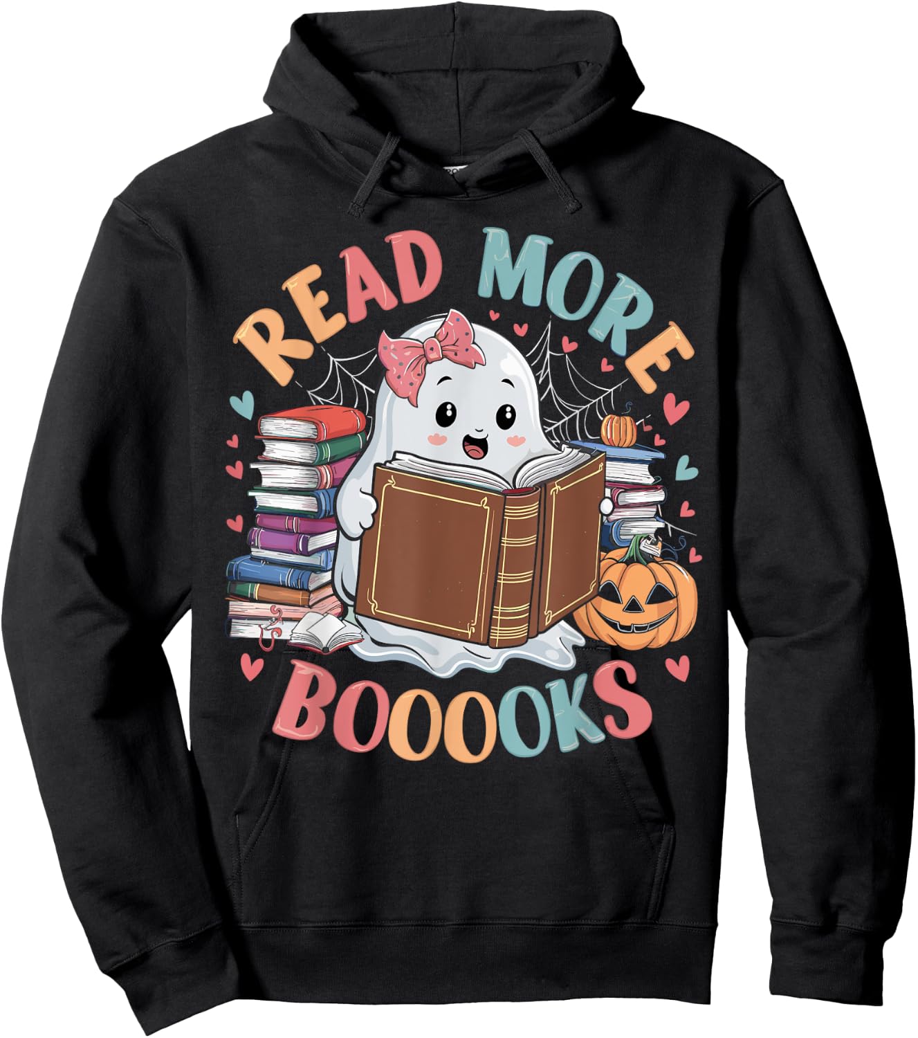 Cute Books Ghost Read More Booooks Funny Teacher Halloween Women Kids Hoodie - Hoodie | Black
