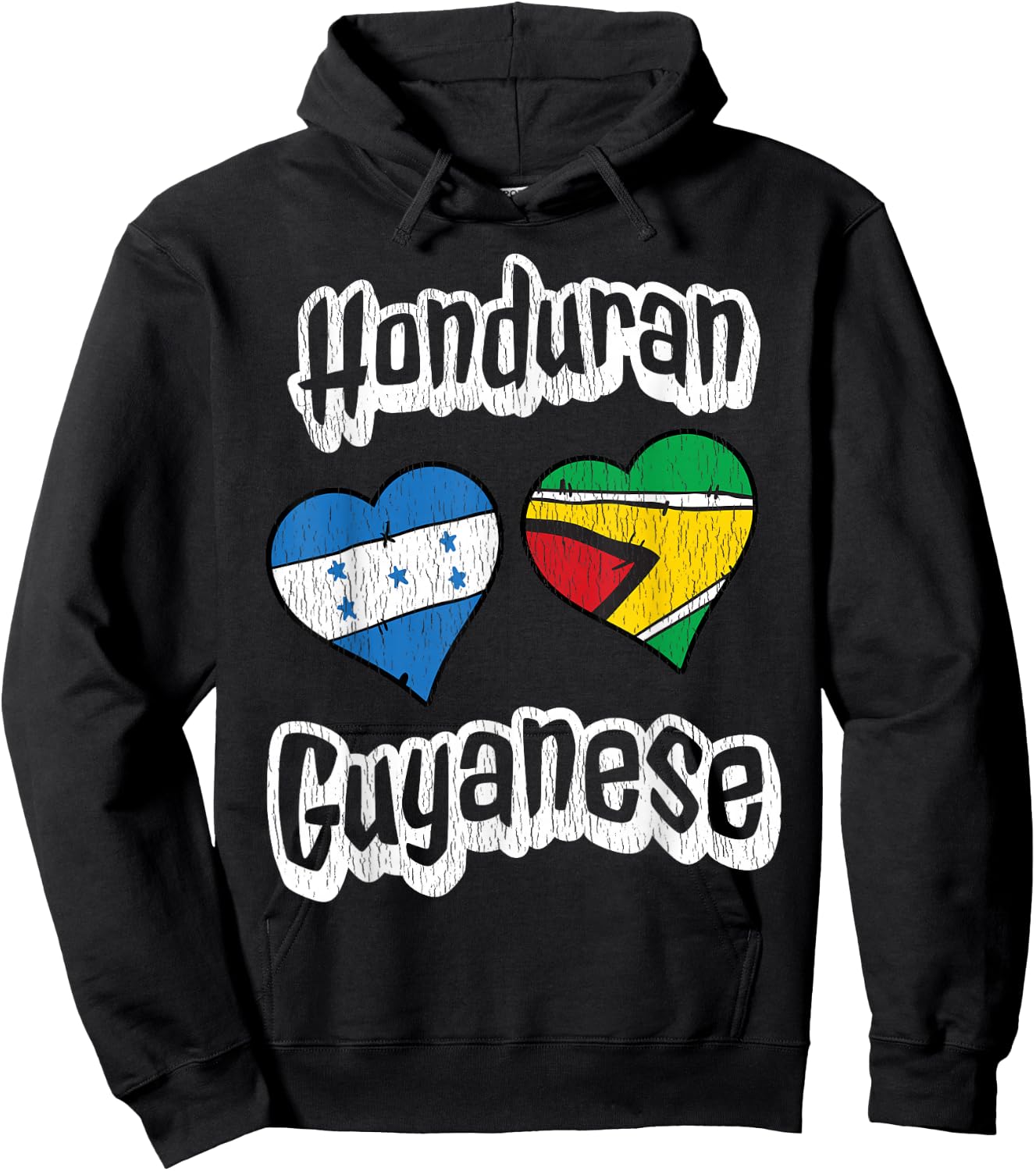 Honduran Guyanese Flag Heart Combo Distressed Hoodie - Hoodie | Black