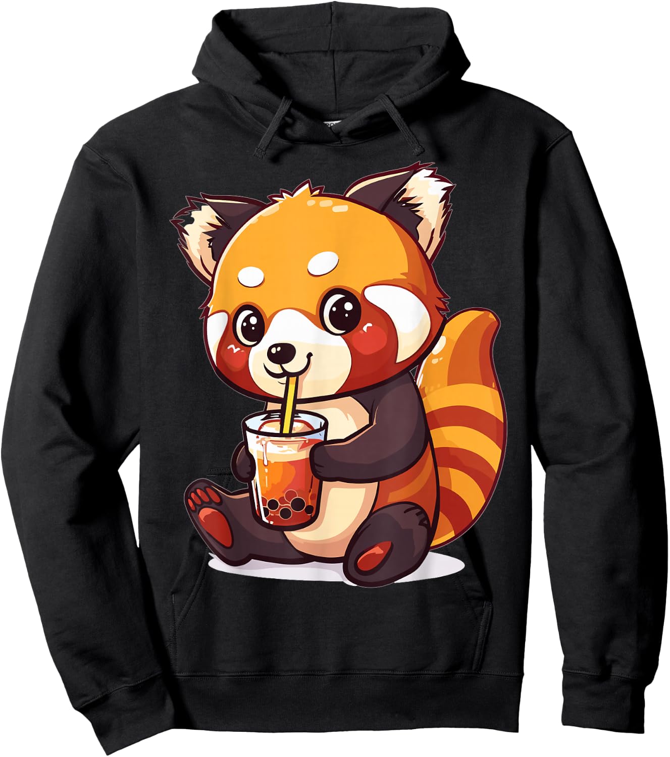 Kawaii Red Panda Drinking Bubble Tea Boba Anime Cute Graphic Hoodie - Hoodie | Black