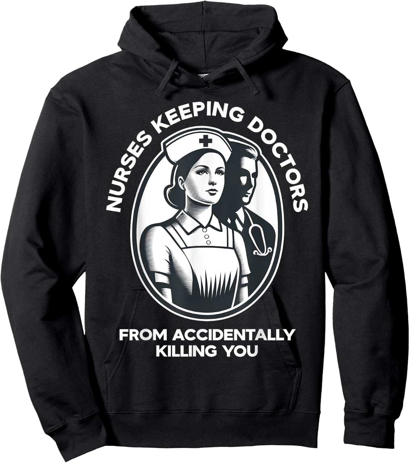 Happy Heart Scrubs Funny Nurse Keeping Doctors From Accident LPN RN CNA Nursing - Adult - Black - Small - Short Sleeve Hoodie - Hoodie | Black