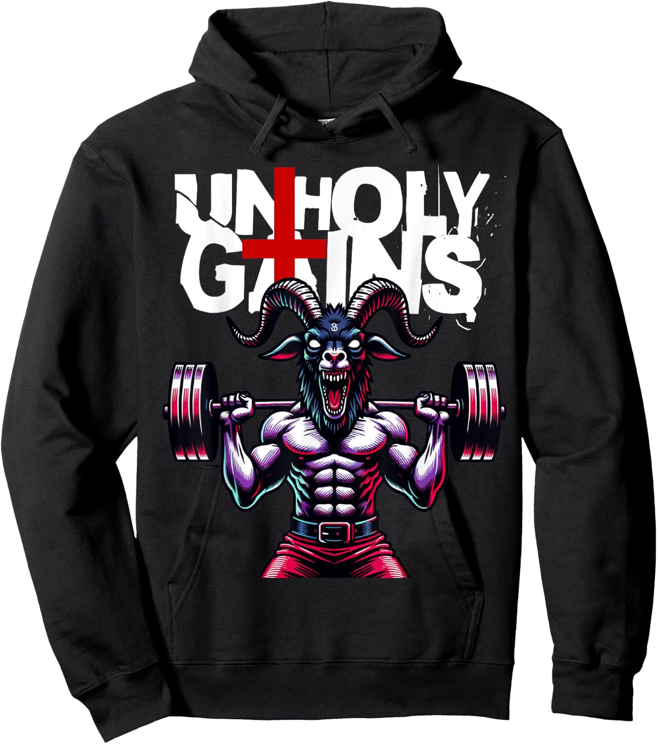 Unholy Gains Satanic Workout Devil Worship Goat Deadlift Gym Hoodie - Hoodie | Black