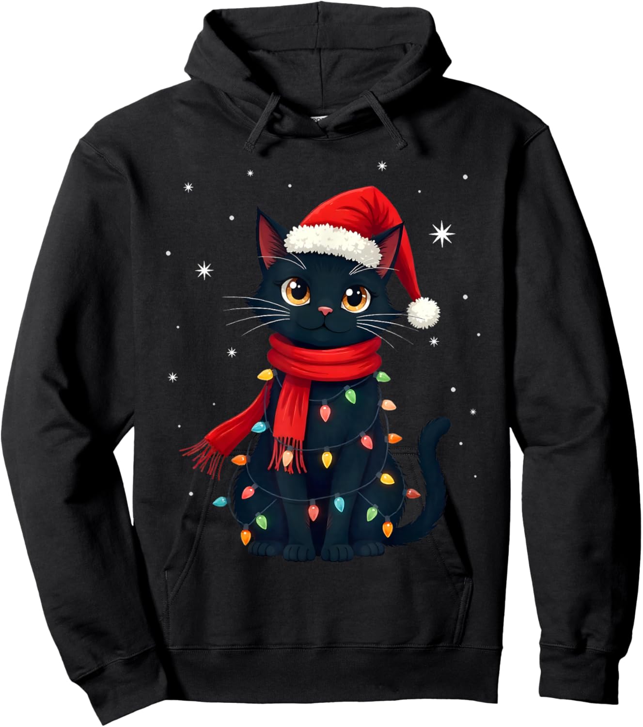 Black Cat Christmas Lights Cats Lover Xmas Hoodie - Hoodie | Black