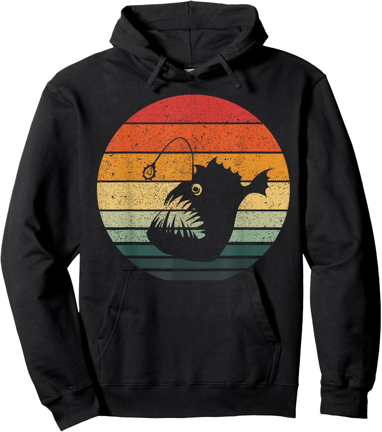 Vintage Retro Sunset Angler Fish Hoodie - Hoodie | Black