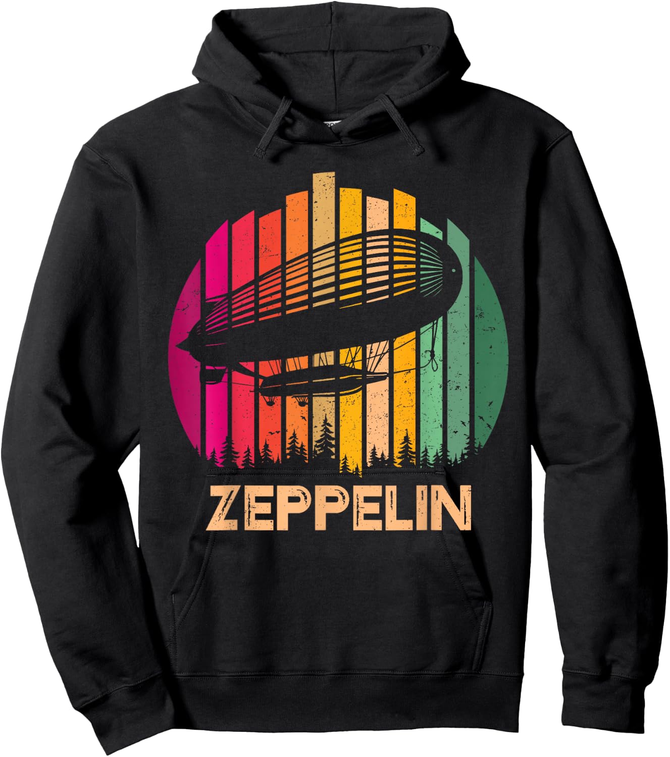 Retro Vintage Sunset Zeppelin 70s 80s Dirigible Airship Hoodie - Hoodie | Black