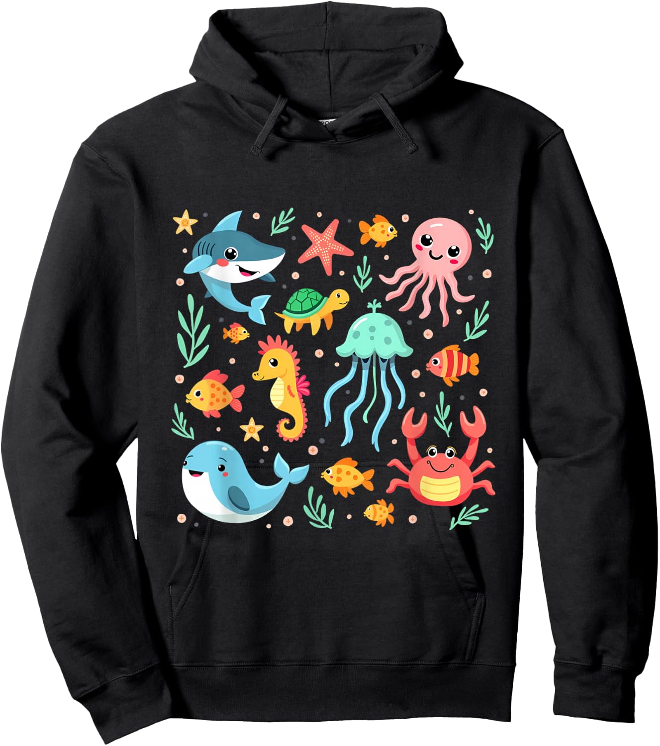 Cute Sea Animals Kids Children Ocean Creatures Clownfish Hoodie - Hoodie | Black