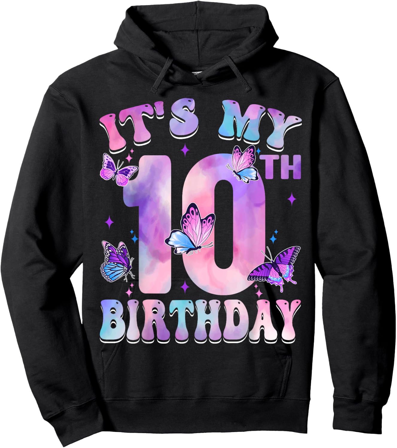 It's My 10th Birthday Butterfly Theme 10 Year Old Party Girl Hoodie - Hoodie | Black
