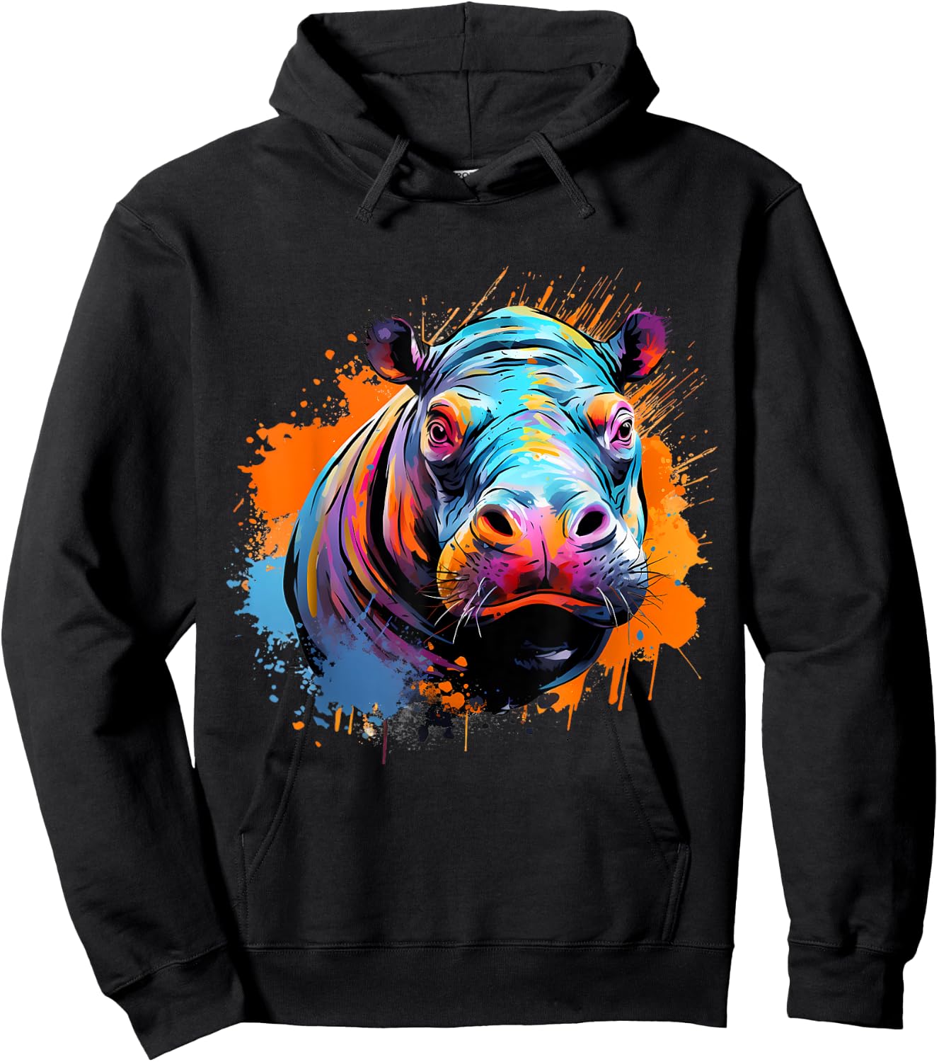 Hippo Portrait Colourful Artwork Hippopotamus Nature Splash Hoodie - Hoodie | Black