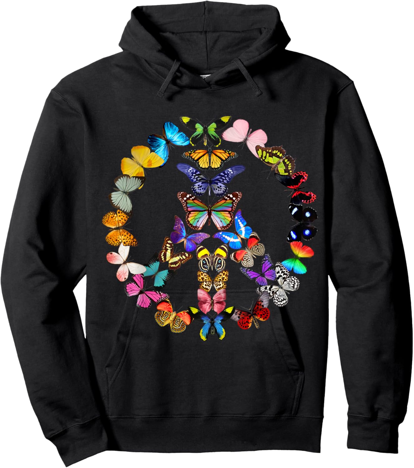 Peace Sign Butterflies 60s Retro Design World Hoodie - Hoodie | Black