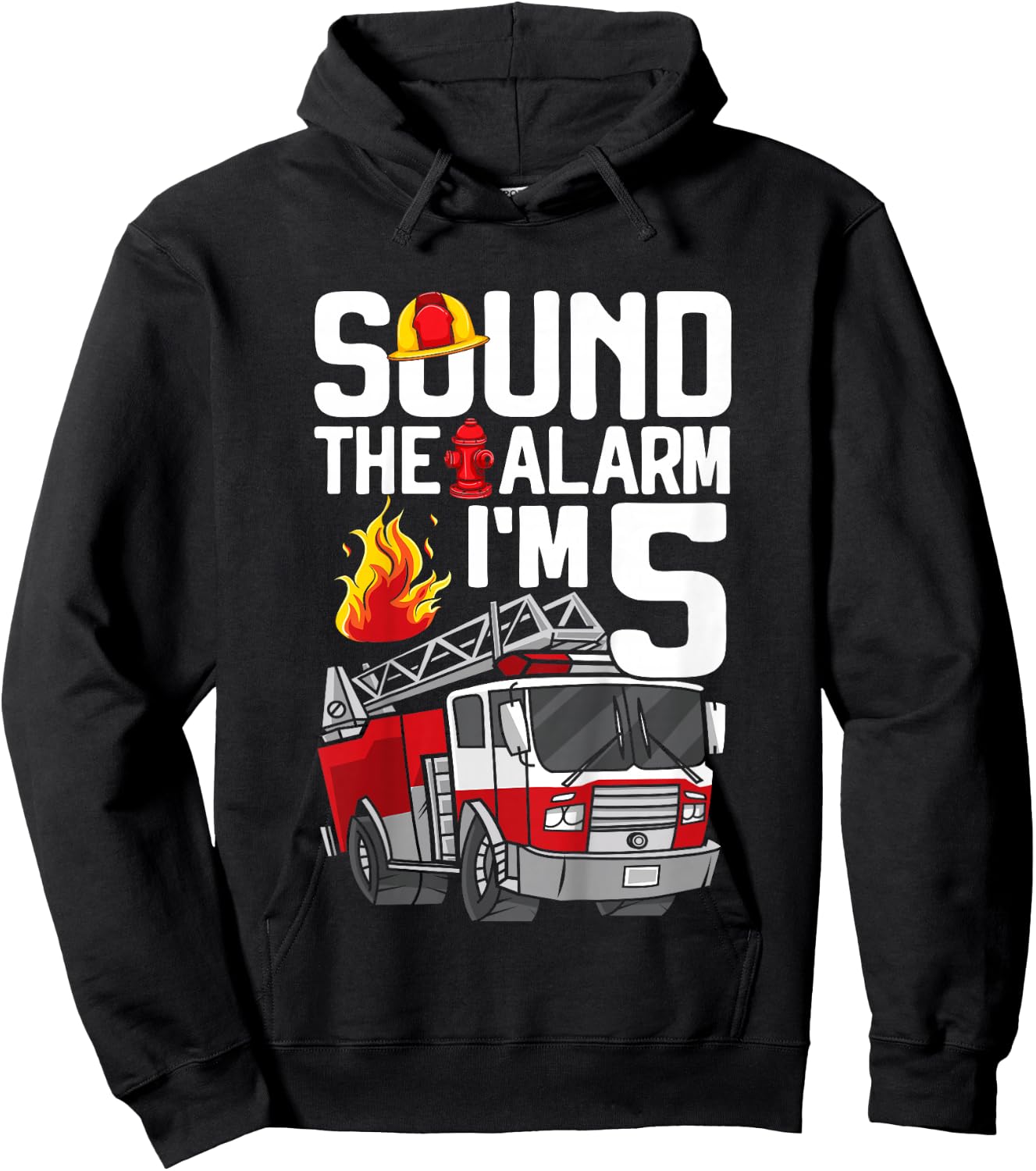Kids 5th Birthday 5 Years Fire Engine Fire Engine Toddler Hoodie - Hoodie | Black