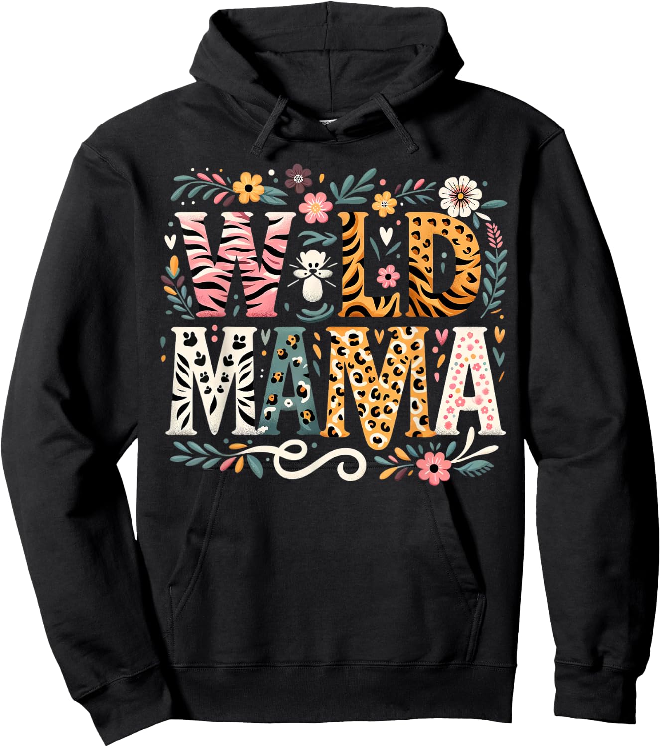 Floral Wild Mama Zoo Adventure Birthday mom Safari Jungle Hoodie - Hoodie | Black