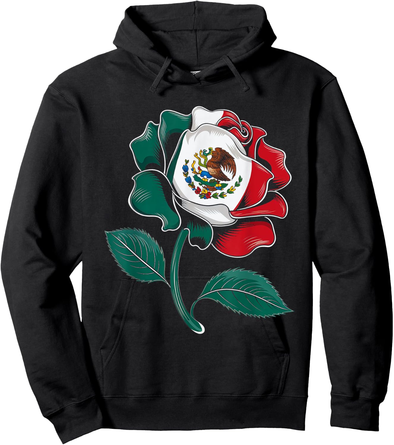 Mexico Rose Flag Design Mexican Pride Culture Love Hoodie - Hoodie | Black