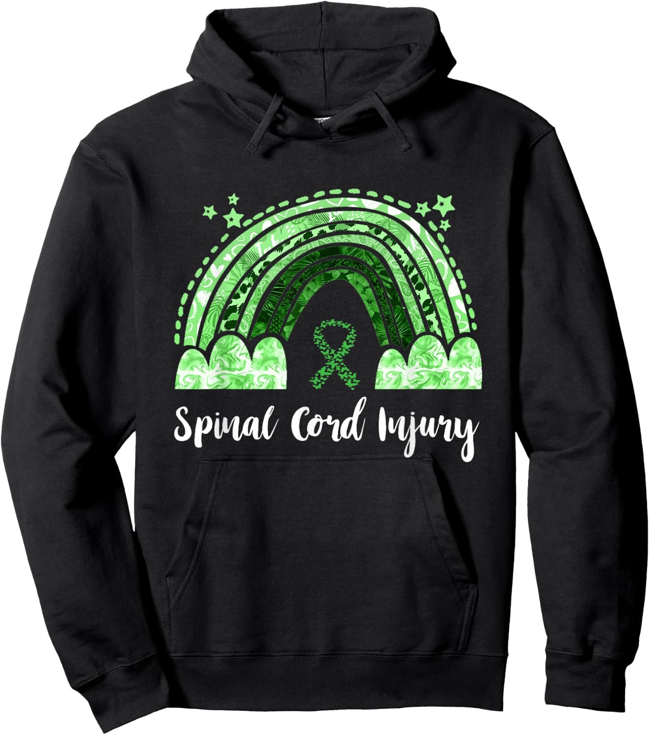 Lime Green Ribbon Rainbow Spinal Cord Injury Awareness Hoodie - Hoodie | Black