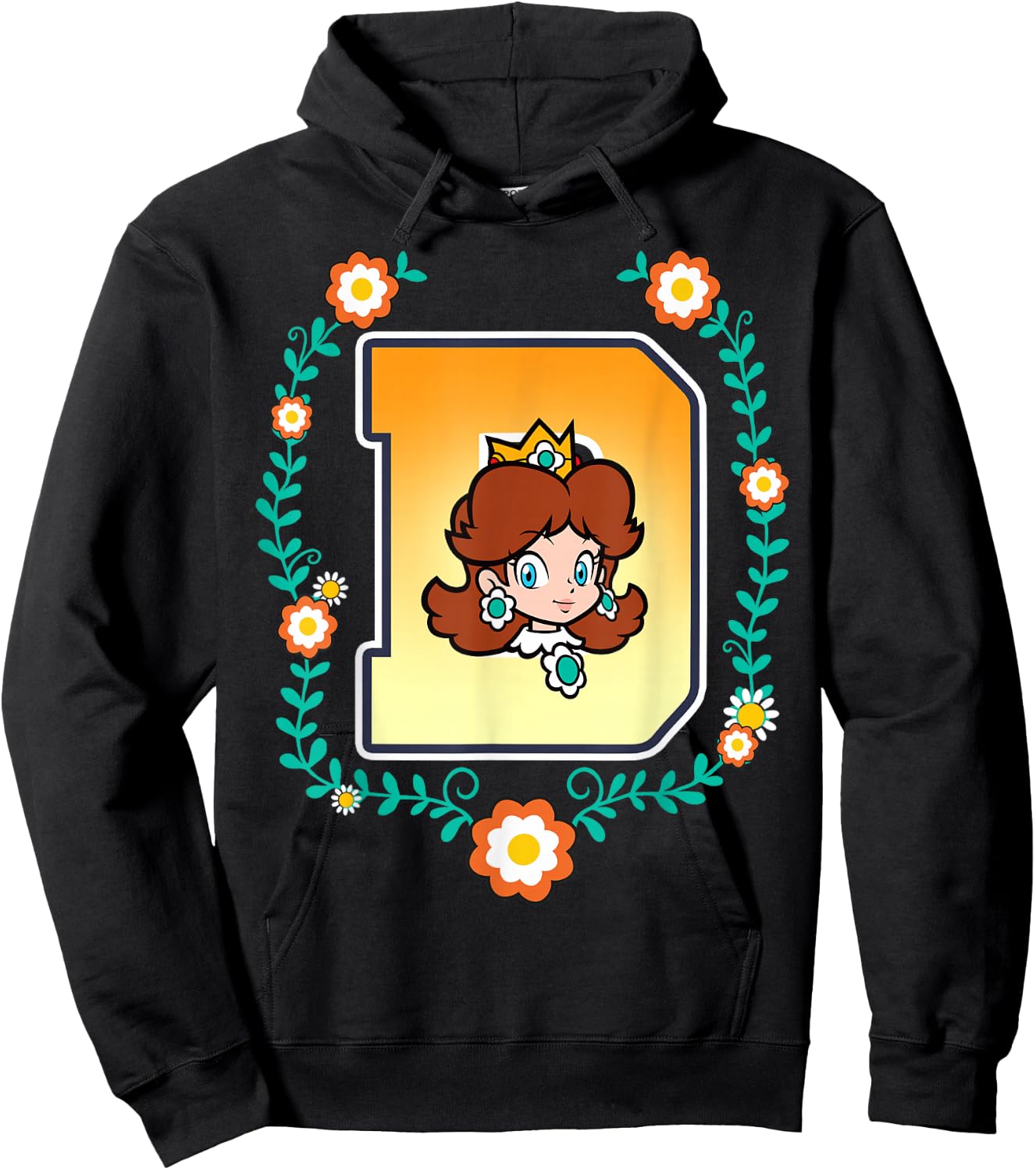 Super Mario Princess Daisy University Letter Portrait Logo Hoodie - Hoodie | Black