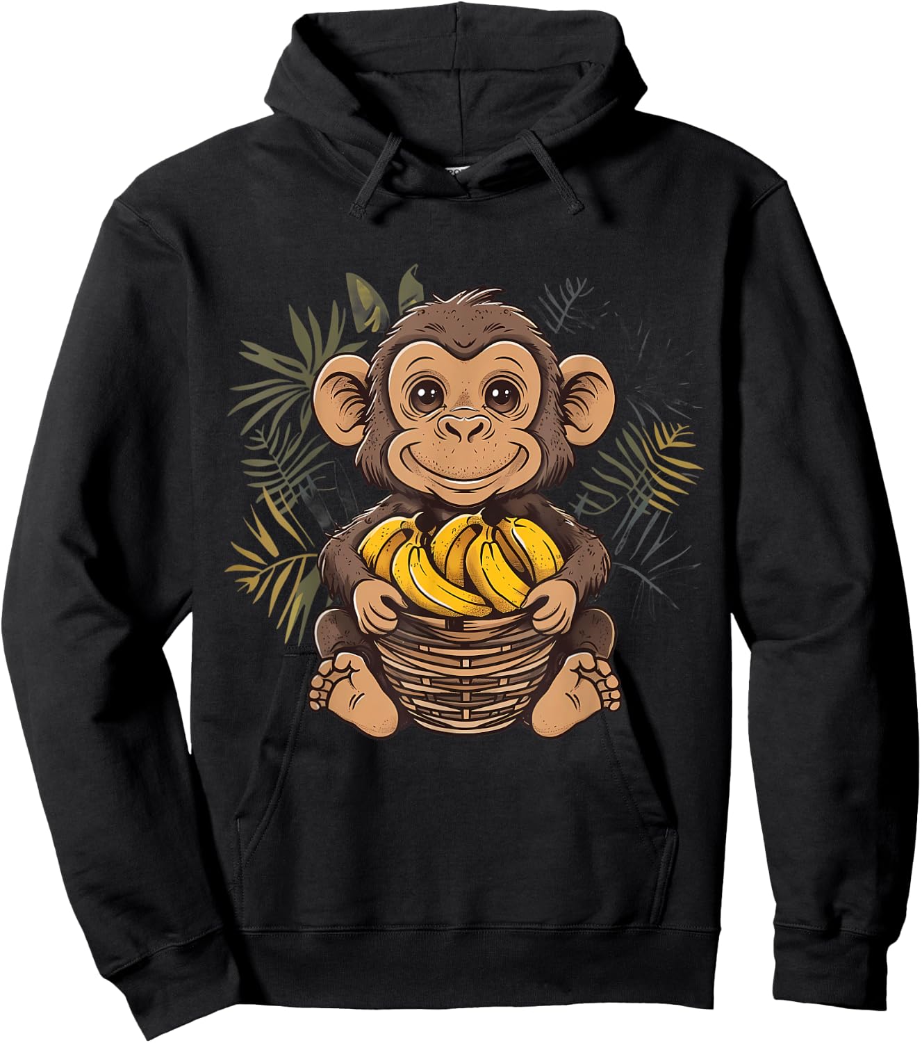 Banana Monkey Cute Monkey Animal Art Drawing Wildlife Hoodie - Hoodie | Black