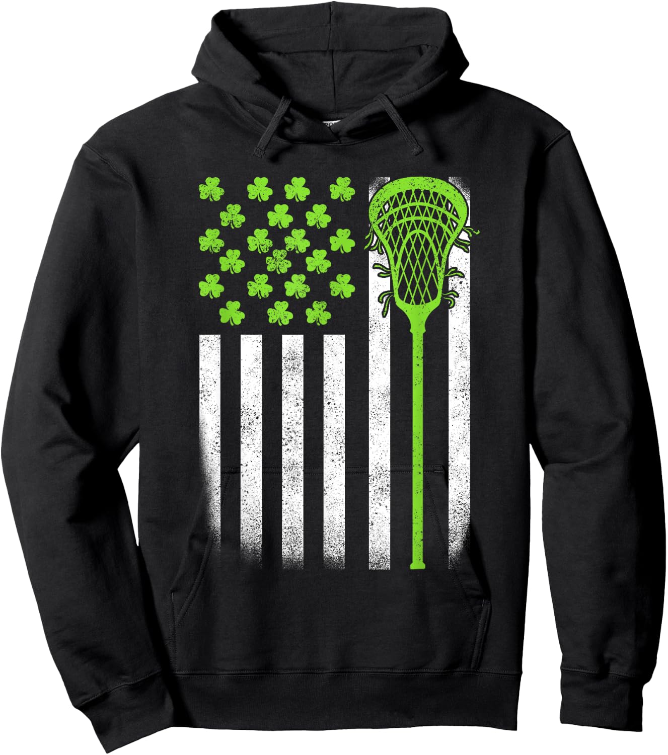 St Patricks Day Lacrosse Lax USA Flag Women Irish Shamrock Hoodie - Hoodie | Black