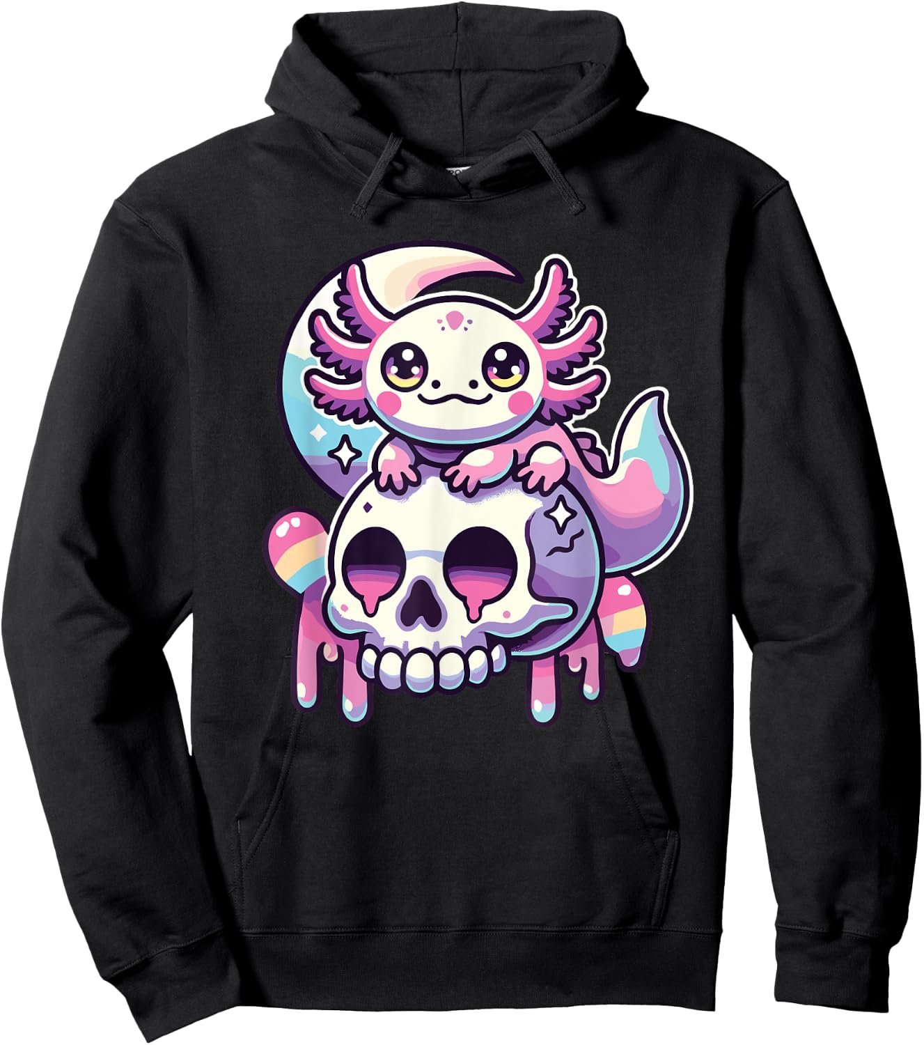 Kawaii Pastel Goth Cute Creepy Axolotl Bat Skeleton Hoodie - Hoodie | Black