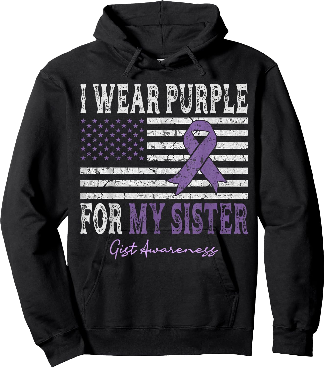I Wear Purple For My Sister GIST Awareness American Flag Kids Men Hoodie - Hoodie | Black