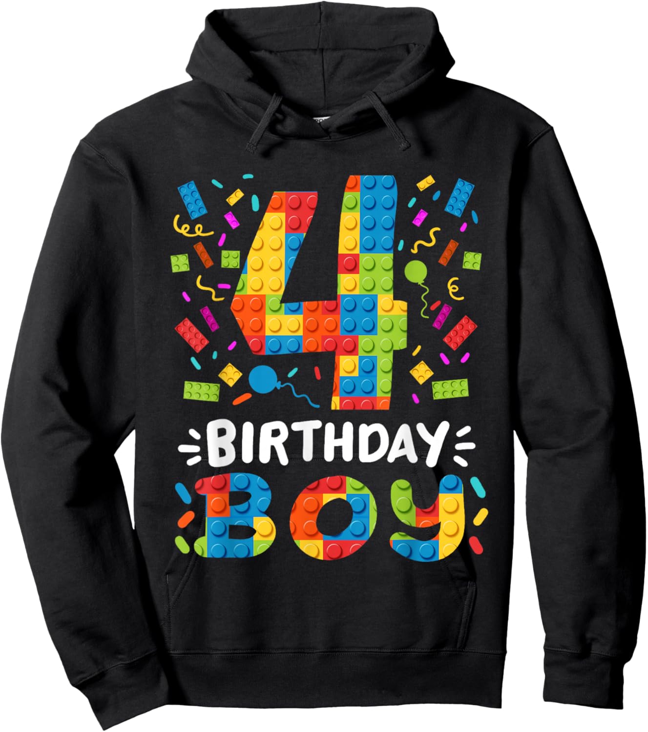 Kids 4 Years Old Building Blocks Builder 4th Birthday Boys Hoodie - Hoodie | Black