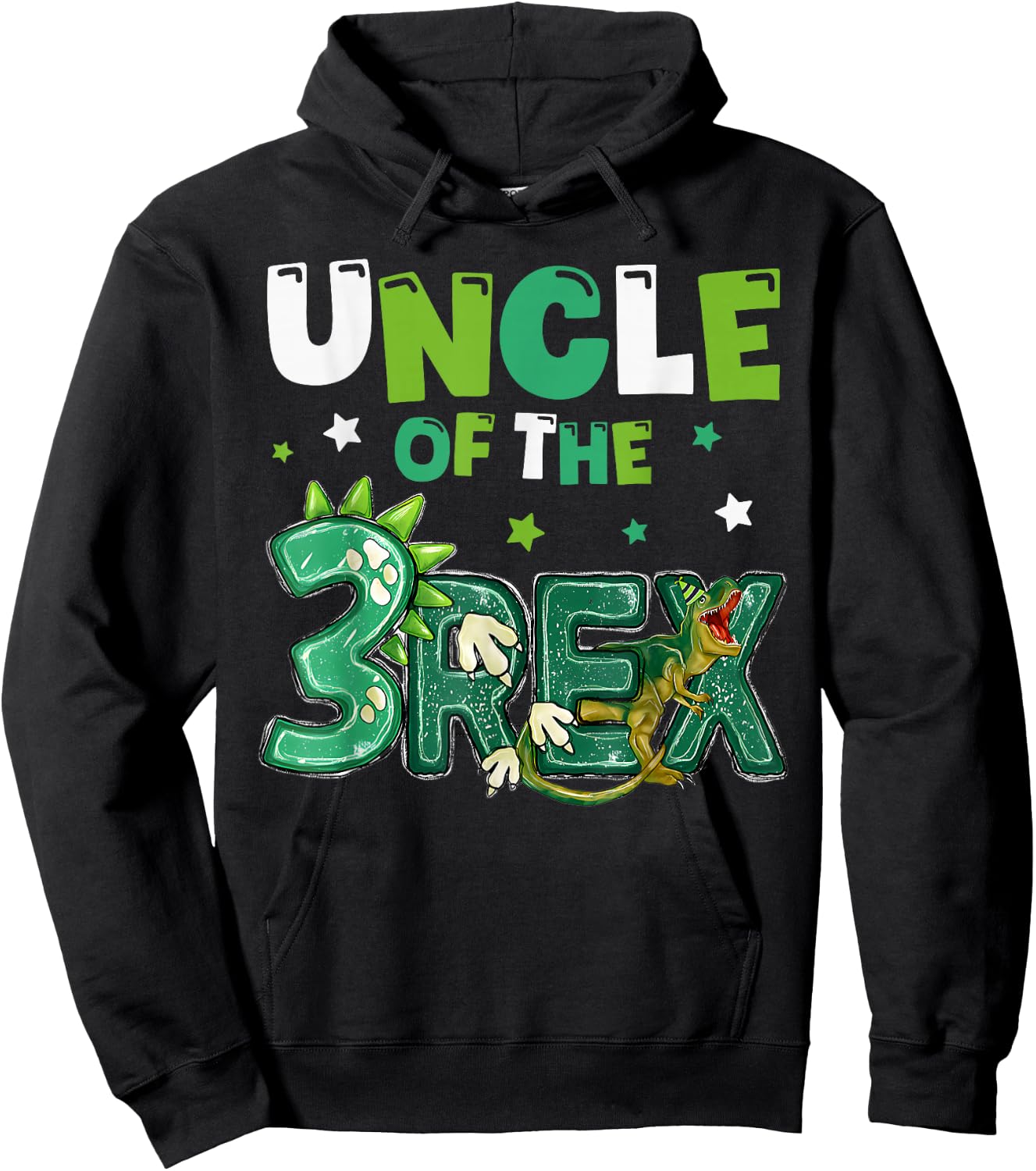 Uncle of the Three Rex Birthday Dinosaur Family Matching Hoodie - Hoodie | Black
