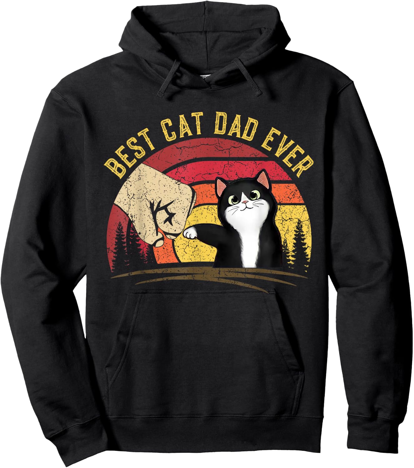 Cat Daddy Father's Day Cat Dad, Retro Best cat Dad Ever Hoodie - Hoodie | Black