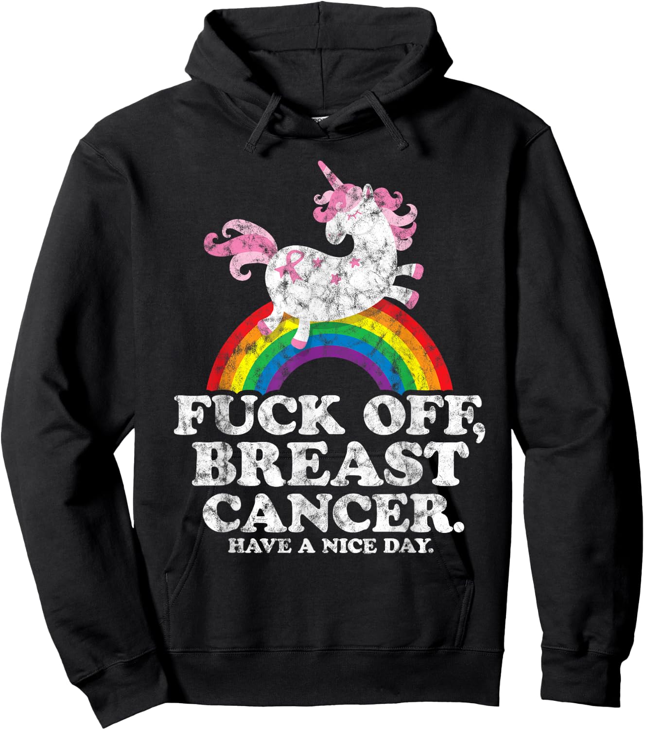 Fuck Off Breast Cancer | Survivor Quote | Unicorn Rainbow Hoodie - Hoodie | Black