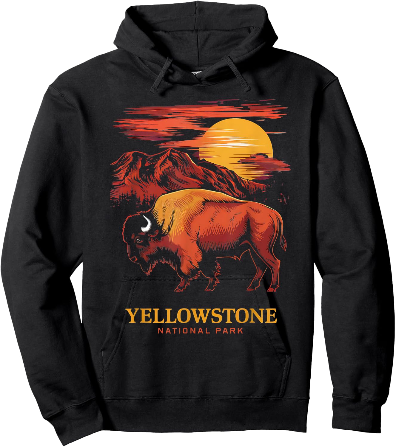 Yellowstone National Park Sun Bison Graphic Hoodie - Hoodie | Black
