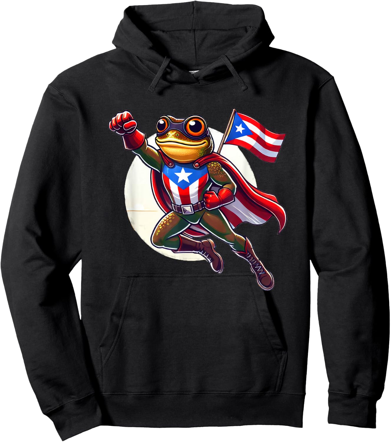 Boricua Superhero Coqui Flying Cape Puerto Rico Flag Boriken Hoodie - Hoodie | Black