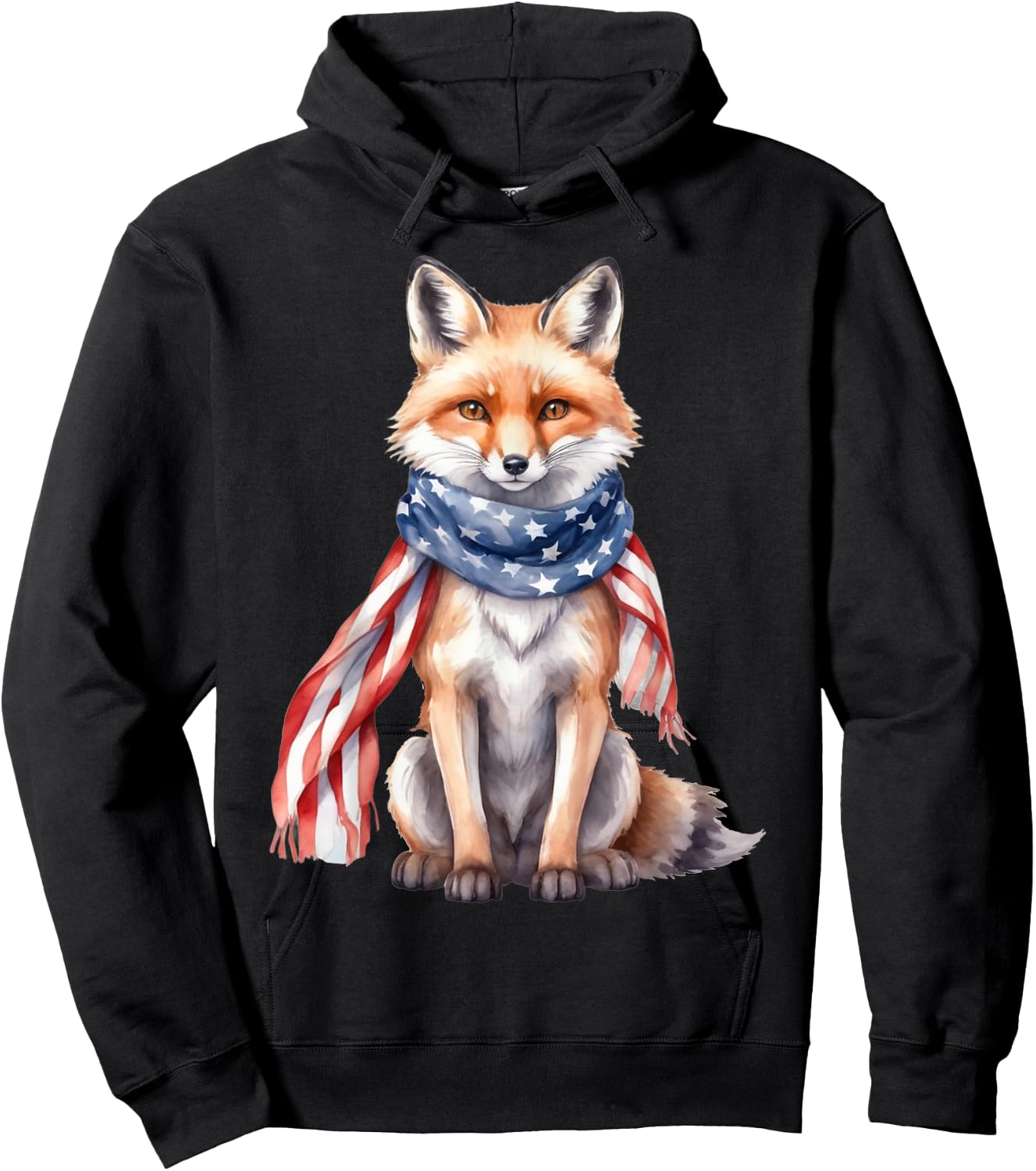 Fox 4th of July American Flag Fox Animal Patriotic Kids Men Hoodie - Hoodie | Black