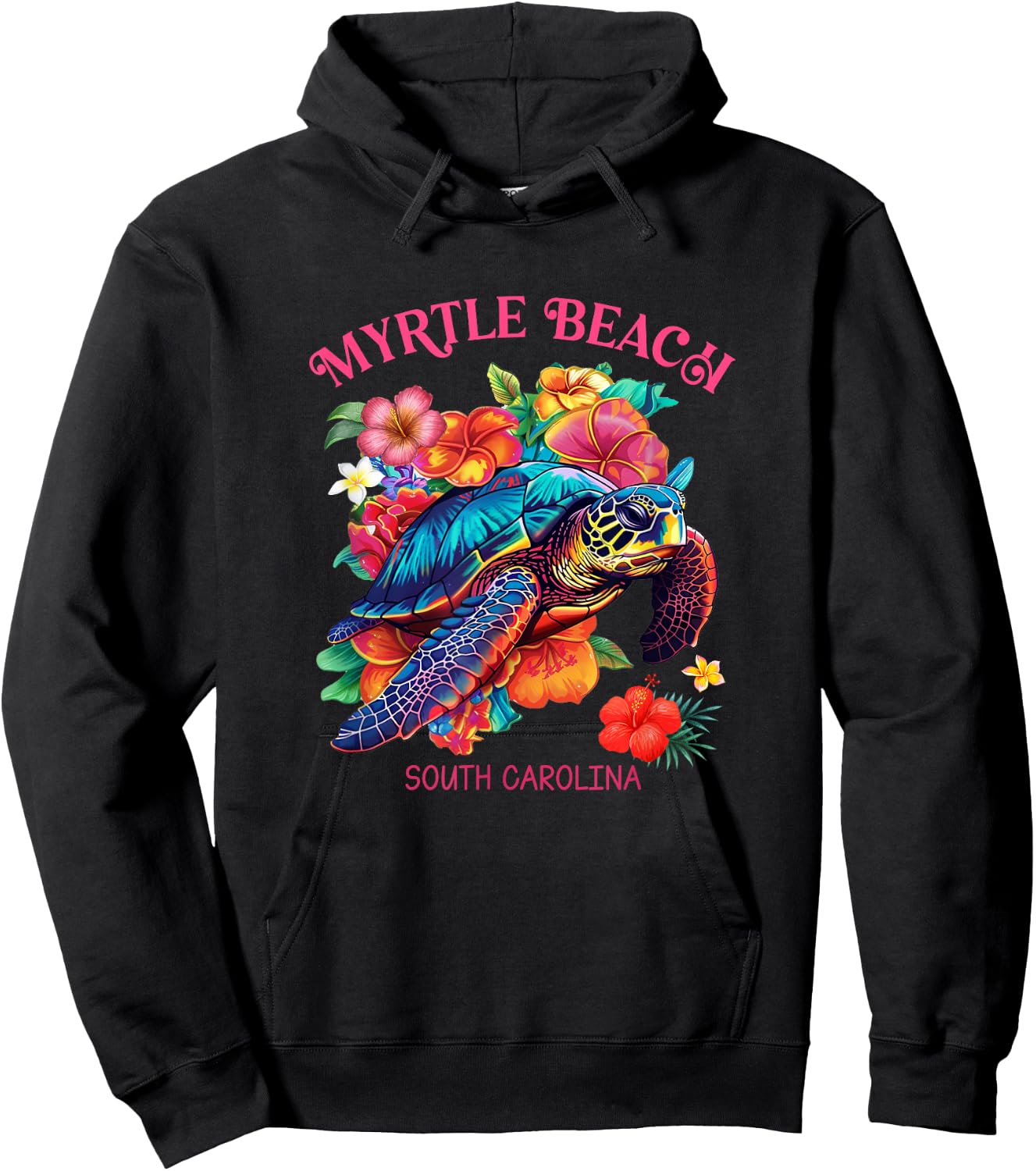 Myrtle Beach South Carolina Floral Beach Turtle Souvenir Men Women Girls Kids Hoodie - Hoodie | Black