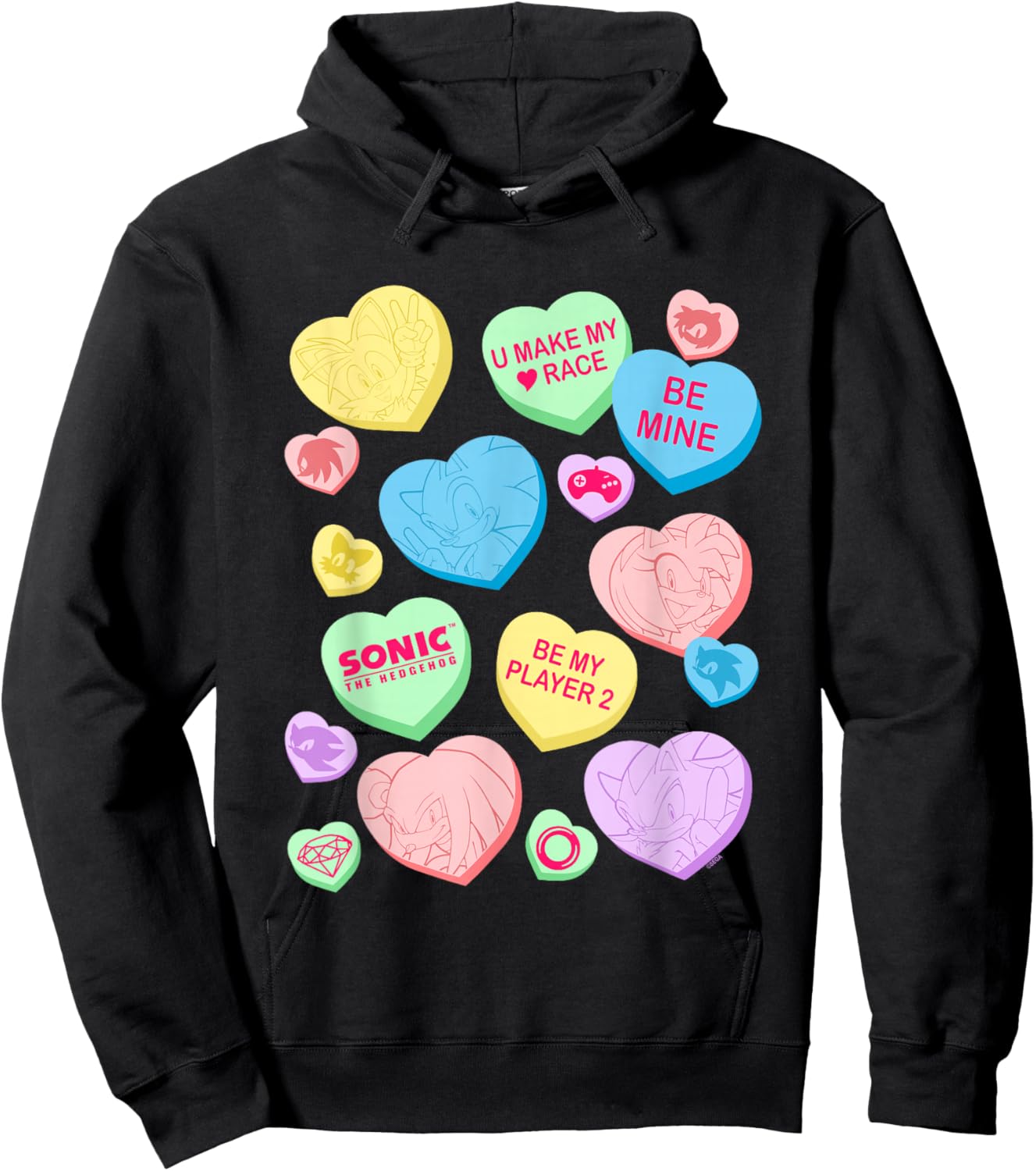 Sonic The Hedgehog Valentine's Day Sonic Candy Hearts Logo Hoodie - Hoodie | Black