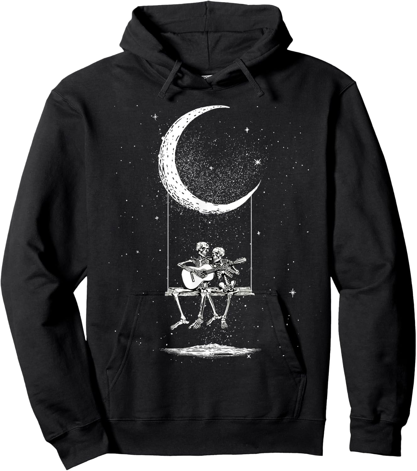 Skeleton Couple Moon Swing Guitar Lover Halloween Rock On Hoodie - Hoodie | Black