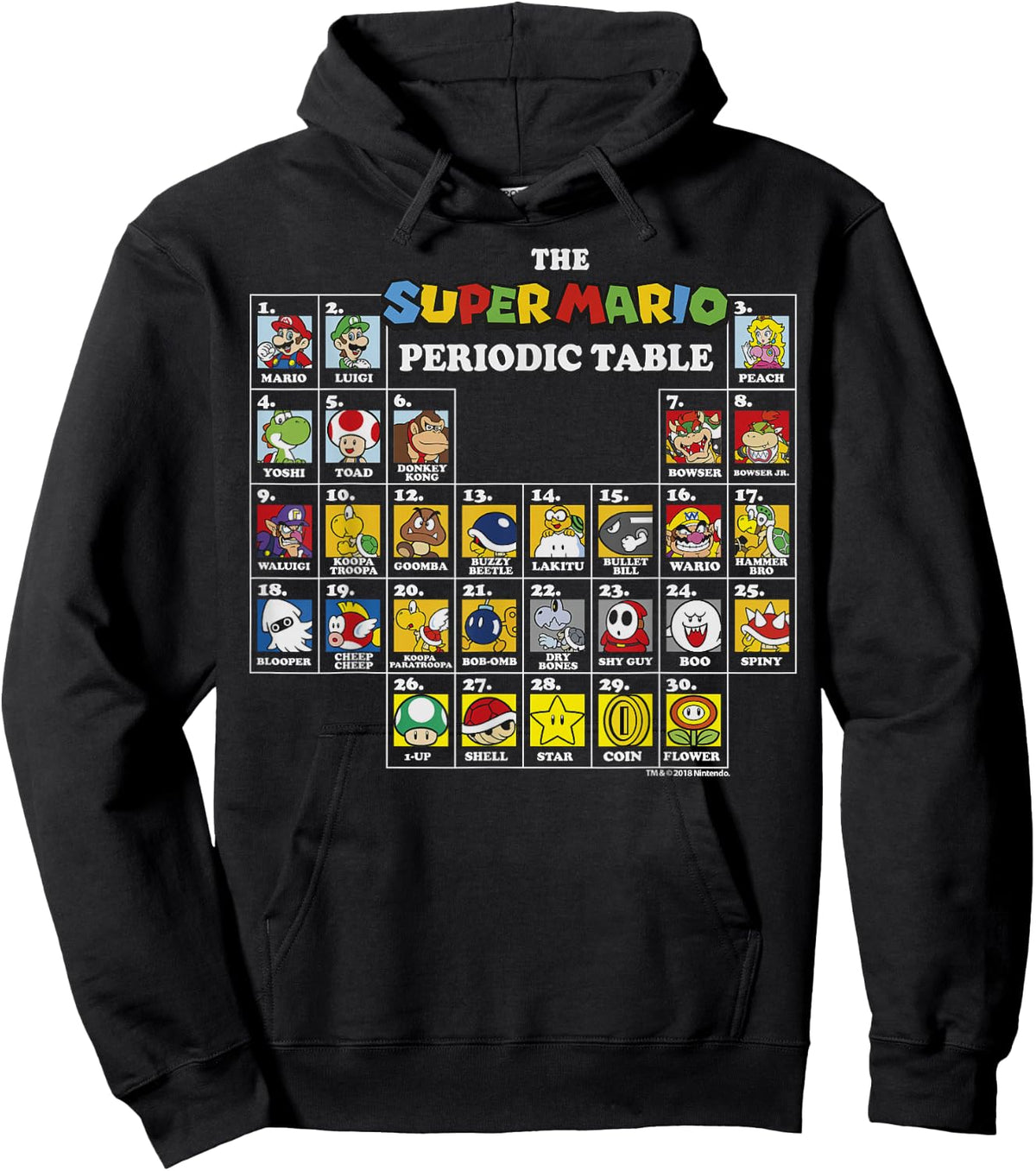Super Mario Periodic Table Of Characters Hoodie - Hoodie | Black