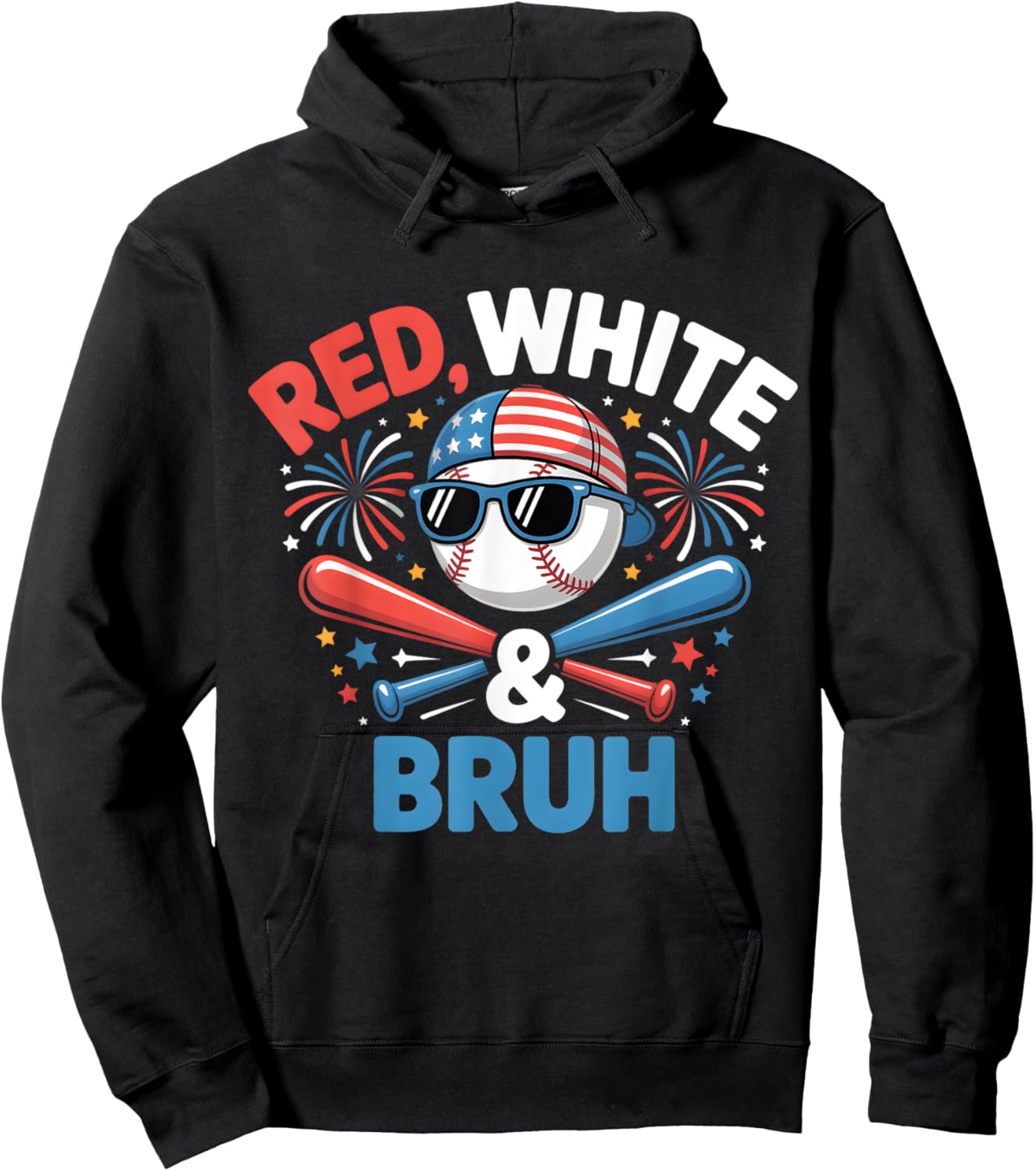 Red White and Bruh Baseball Kids Boys Toddler Youth July 4 Hoodie - Hoodie | Black