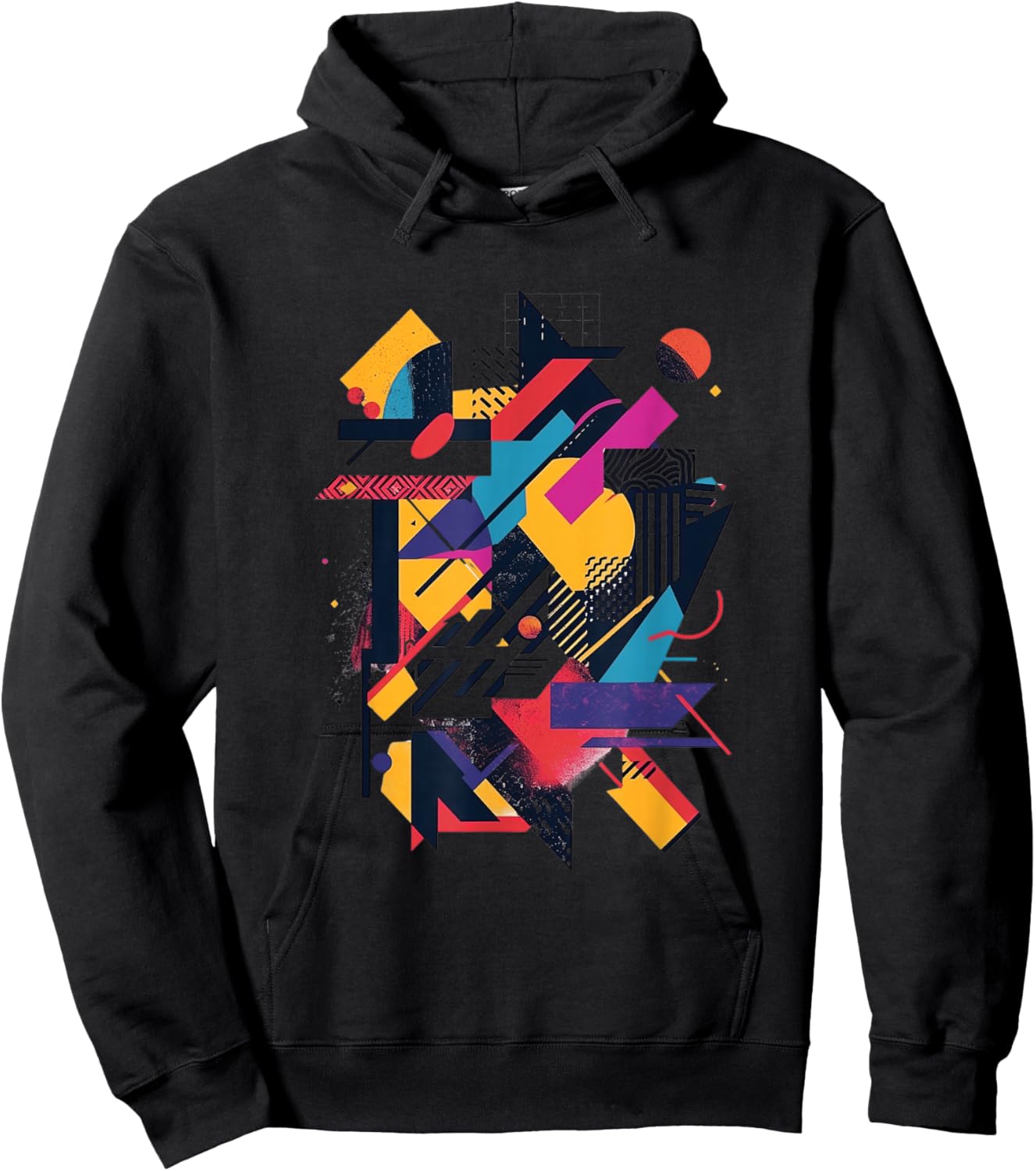 Modern Abstract Geometric Print Hoodie - Hoodie | Black