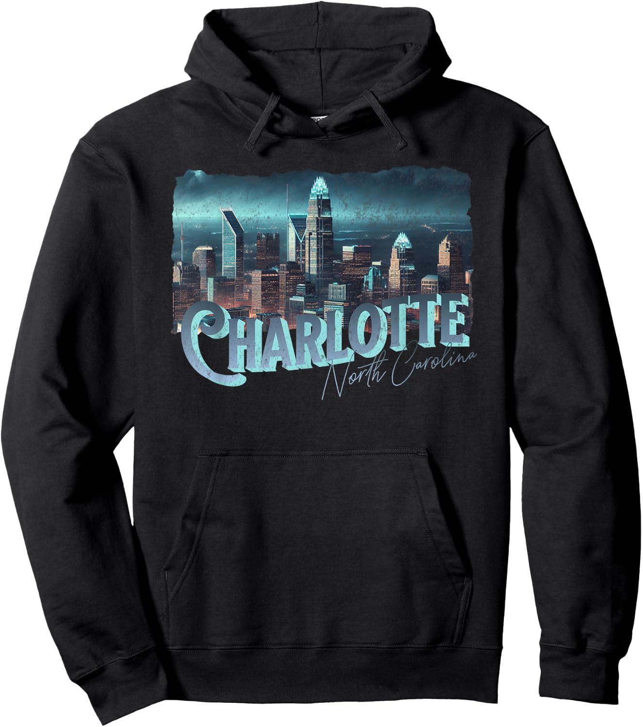 Charlotte NC Skyscraper Building Night Light Cityscape View Hoodie - Hoodie | Black
