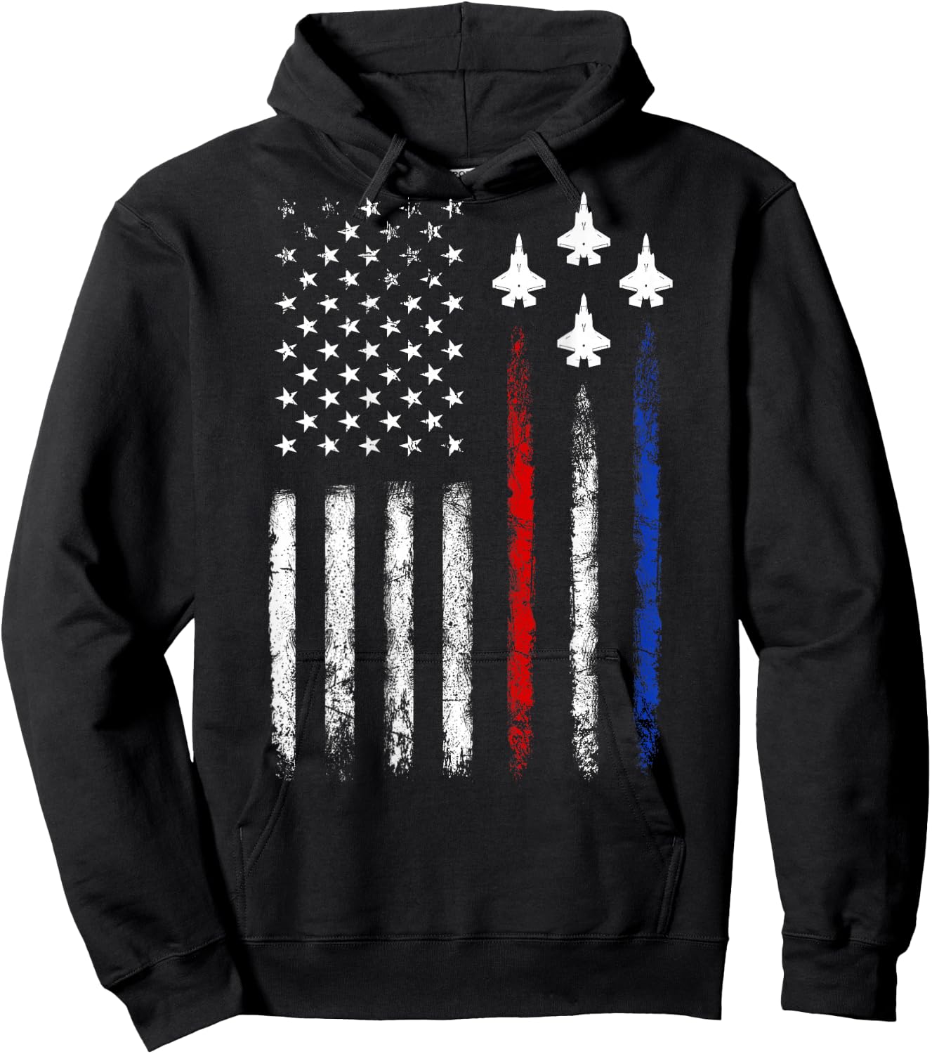 (On Back) Patriotic Shirts USA Flag Fighter Jet 4th of July Hoodie - Hoodie | Black