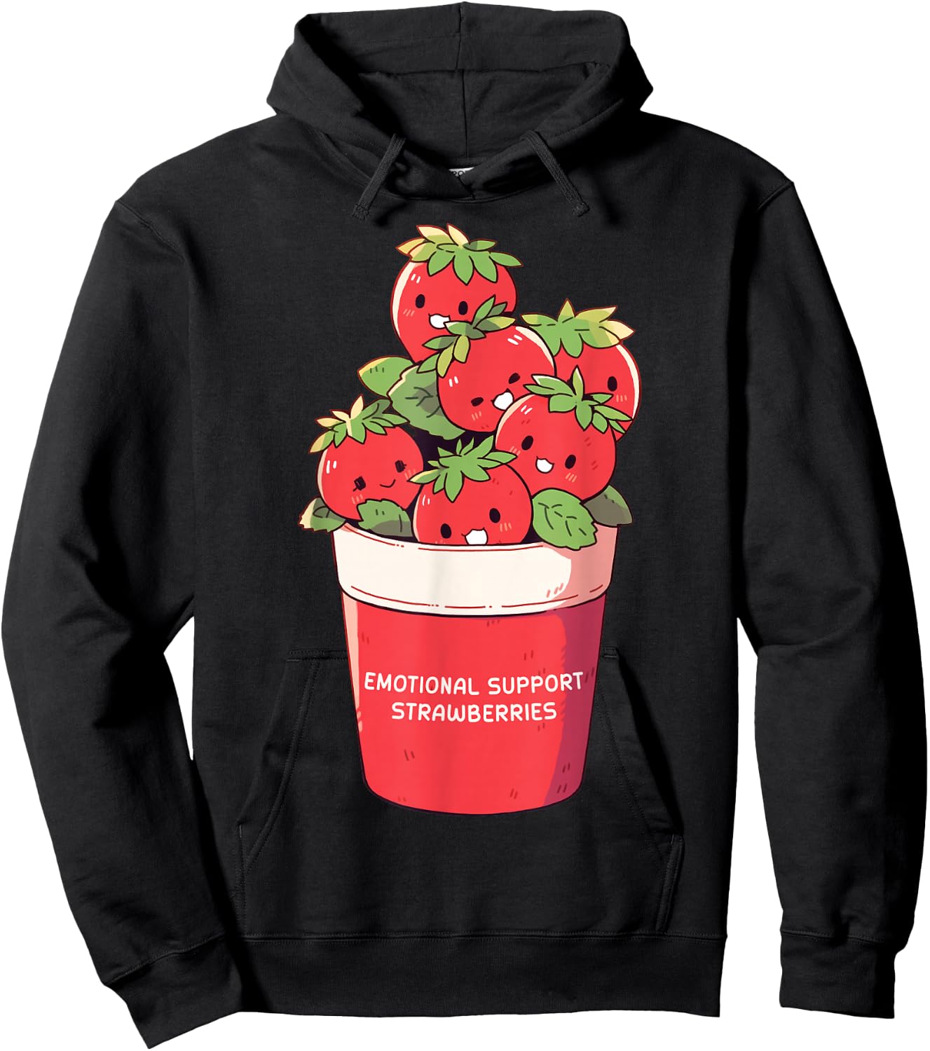 Emotional Support Strawberries Cute Kawaii Fruit Cup Hoodie - Hoodie | Black