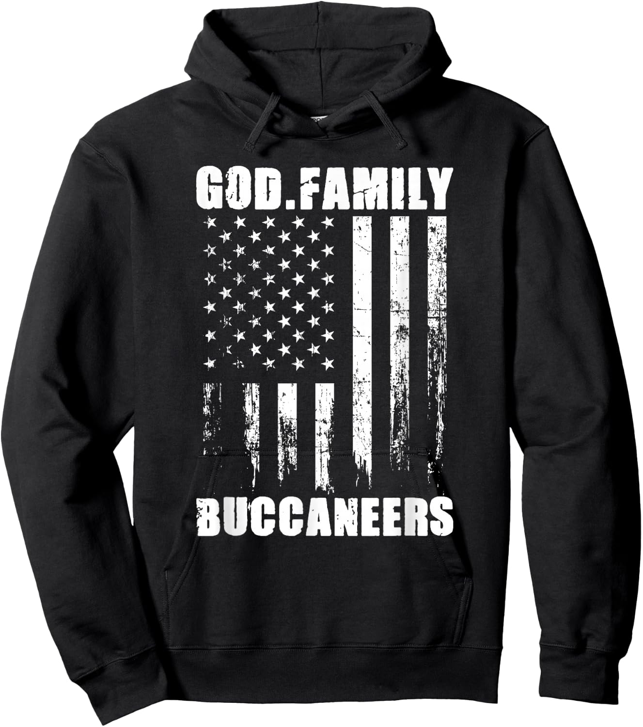 God. Family. Buccaneers. Vintage USA Flag Hoodie - Hoodie | Black