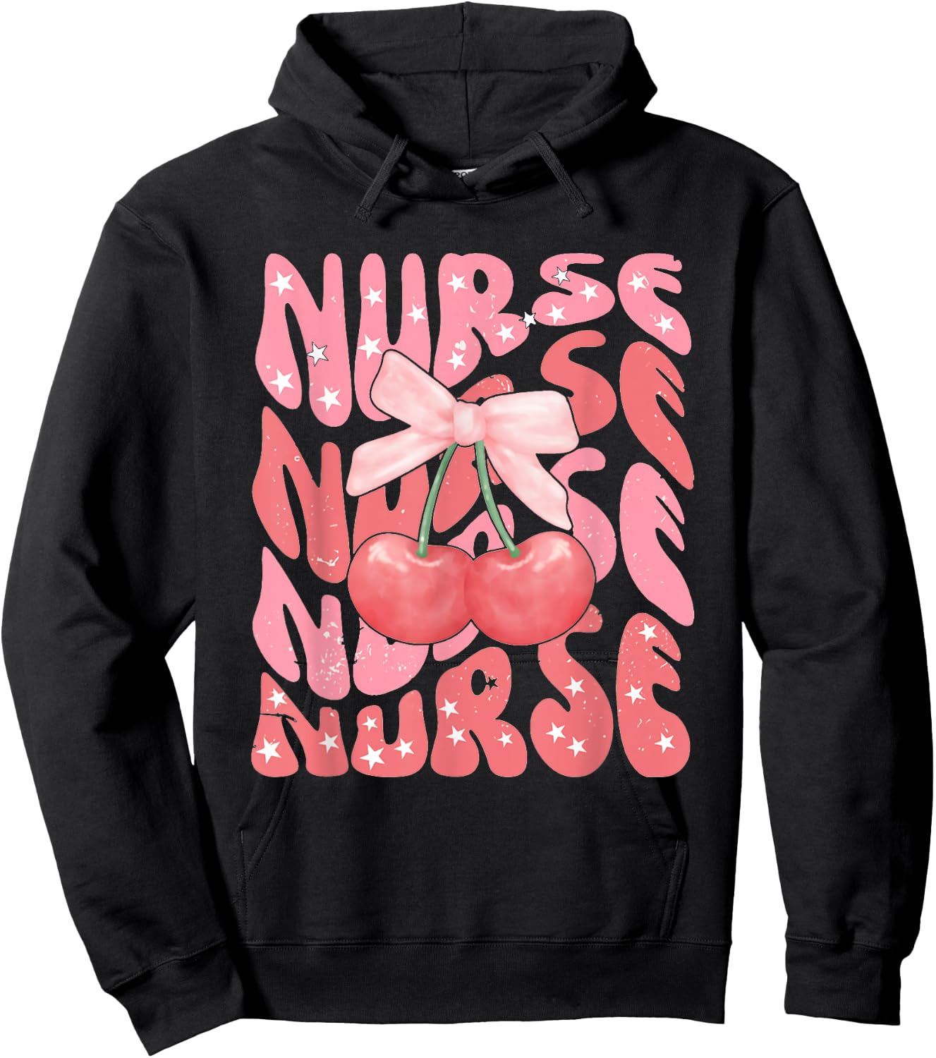 Cute Cherry Coquette Nurse Pink Bow Girlcore Nurse ICU ER RN Hoodie - Hoodie | Black
