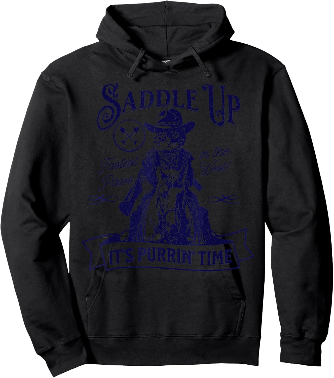 Cat Cowboy Retro Vintage Hoodie - Hoodie | Black