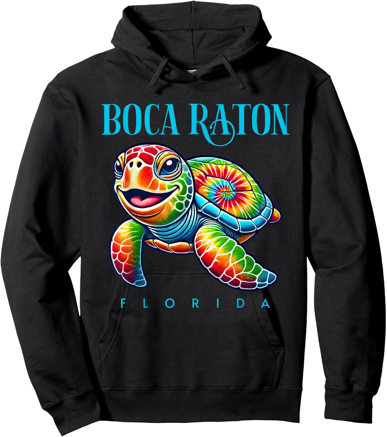 Boca Raton Florida Smiling Tie Dye Sea Turtle Hoodie - Hoodie | Black