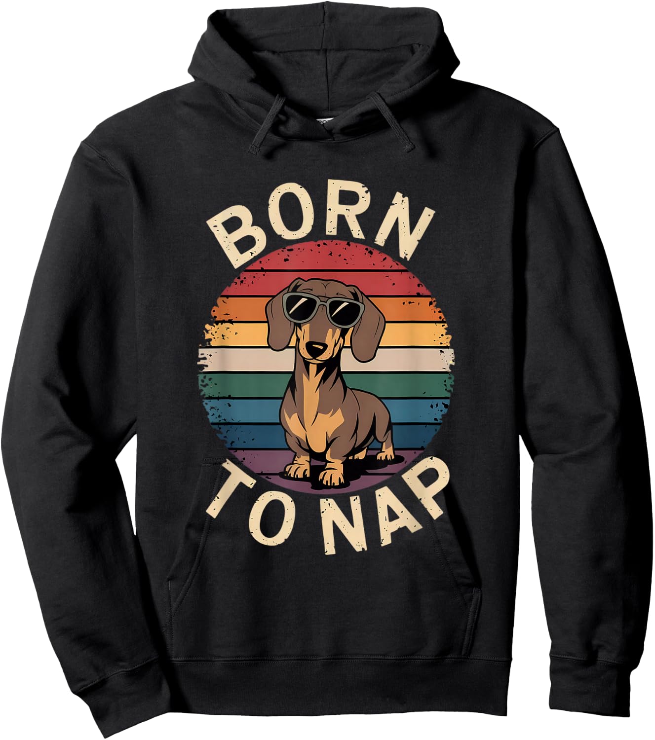 Retro Dachshund Sunset Born To Nap Hoodie - Hoodie | Black